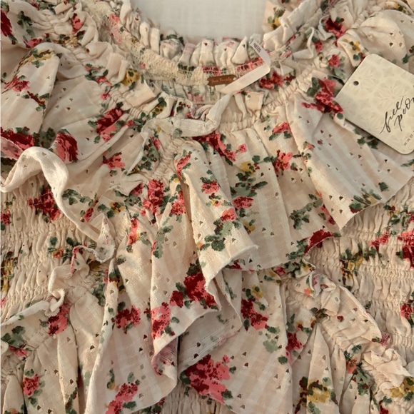 Free People Cream Floral Ruffle Blouse - Picture 2 of 6